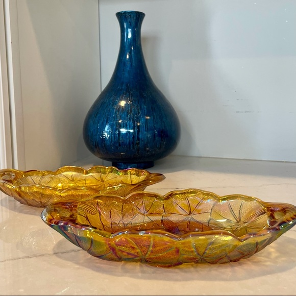 🌟VINTAGE🌟 Indiana Glass Co. Carnival Glass Lily Pons Relish Bowls - Set of 2 - Picture 2 of 8